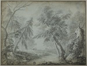 Forêt avec ruisseau et figures