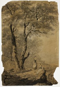 Paysage boisé avec deux femmes au premier plan - Jean Baptiste Pillement
