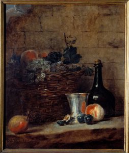 Panier de raisins blancs et noirs, coupe en argent et bouteille - Jean Baptiste Simeon Chardin