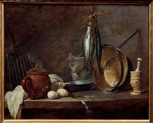 Menu maigre et ustensiles de cuisine. Nature morte - Jean Baptiste Simeon Chardin