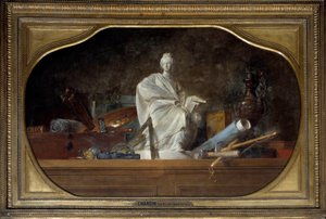 Les attributs des Arts Allégorie des arts avec outils de sculpteur, statuette - Jean Baptiste Simeon Chardin