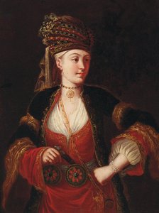 Une dame, trois-quarts de longueur, en costume oriental