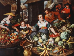 Un étal de fruits et légumes sur un marché de ville