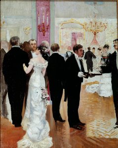 La réception. Une soirée mondaine dans la société parisienne de la Belle Époque. Peinture de Jean Béraud (1849-1935) 20ème siècle. Collection privée