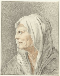 Tête de vieille femme avec un foulard, de profil vers la gauche