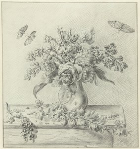 Nature morte avec bouquet de fleurs, fruits et insectes