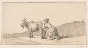 Femme trayant une chèvre - Jean Bernard