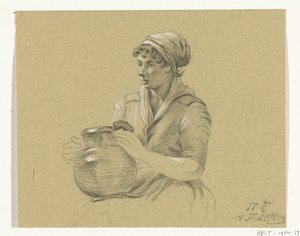 Fille assise avec une grande cruche - Jean Bernard