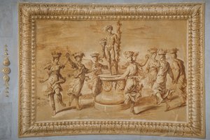 Faux relief doré, avec Bacchus placé sur un piédestal circulaire décoré de festons et de bucranes, entouré de canéphores dansantes - Jean Boulanger