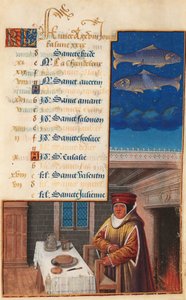 Heures de Louis XII (anciennement Heures de Henry VII), feuille de calendrier pour le mois de février, c.1490-1510 - Jean Bourdichon