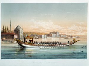 Empire ottoman : le palais du Sultan et le bateau de parade à Constantinople. Aquarelle de Jean Brindesi (1826-1888) - Jean Brindesi