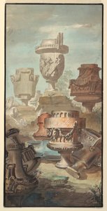 Dessin, Fantaisie de la ruine : Vases et urnes, 1770 - Jean Charles Delafosse
