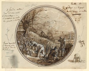 Design pour une assiette en porcelaine peinte, coupe et travail dans le vignoble