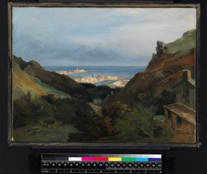 Paysage italien avec vue sur un port, avant 1875