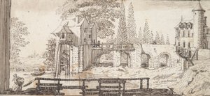 Scène rustique avec moulin et étang - Jean Chaufourier