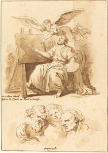 Saint Luc à son Chevalet et Quatre Têtes Expressives - Jean Claude Richard de Saint Non after Jean Honoré Fragonard after Andrea Celesti