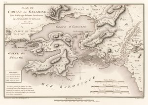 Plan du Combat de Salamine Pour le Voyage du Jeune Anacharsis (Plan de la Bataille de Salamine 480 av. J.-C.) par Jean Denis Barbie du Bocage (1760-1825) du Voyage du jeune Anacharsis en Grèce - Jean Denis Barbie du Bocage