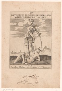 Minerve attachant la stupidité avec une corde (Page de titre pour: s.n., Livre de portraiture receuilli des excellens maistres d’Italie et autres, ca. 1627) - Jean Dubrayet