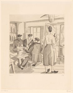 Intérieur de café avec clients et serveuse