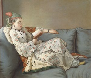 La Sultane Lisant, une dame en costume turc lisant sur un divan - Jean Étienne Liotard