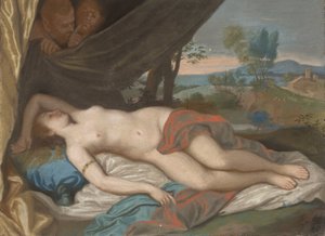 Nymphe endormie espionnée par des satyres