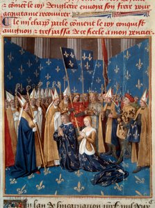 Couronnement de Louis VIII et Blanche de Castille à Reims en 1224. Miniature des "Grandes Chroniques de France" de Jean Fouquet