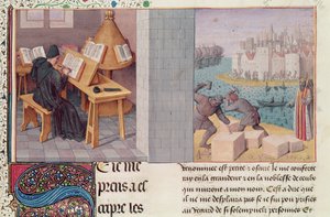 Ms.fr.273 fol.7 Tite-Live (59 av. J.-C.-17 ap. J.-C.) écrivant et la fondation de Rome, de 