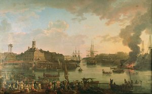 Vue du port de Brest depuis les docks couverts en 1795