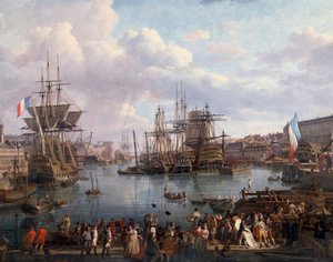 Vue du port de Brest au XVIIIe siècle (détail). Peinture de Jean-François Hue (1751-1823) XVIIIe siècle