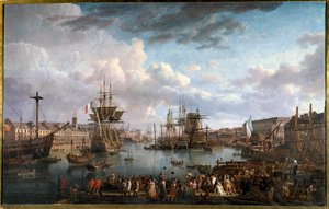 Vue du port de Brest au XVIIIe siècle. Peinture de Jean-François Hue (1751-1823) XVIIIe siècle