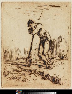 Homme appuyé sur sa bêche