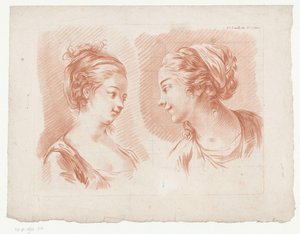 Deux têtes de femmes (6.e Feuille du 8.e Cahier) (Composities met delen van het menselijke lichaam) (Huitième Cahier de Principes de Dessin)