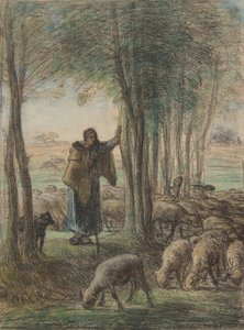 Une bergère et son troupeau à l