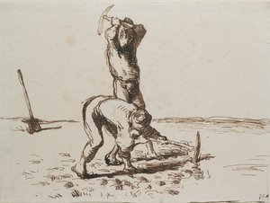 Deux paysans creusant avec des pioches, vers 1844-1846
