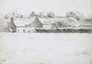 Vue des bâtiments de ferme à travers un champ, 1871 - Jean Francois Millet