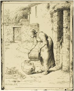 Femme vidant un seau