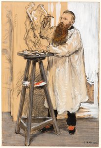 Portrait du sculpteur Auguste Rodin dans son atelier
