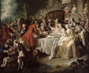 Le déjeuner de chasse, détail des convives, 1737