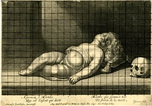 Jean Ganière - Enfant endormi, la tête posée sur un coussin ; crâne à droite. 1640
