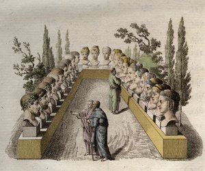 Physiognomonie - Plusieurs philosophes qui observent et cherchent à pénétrer différentes physionomies - gravure de 1808 dans « L