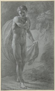 Nu masculin debout avec un drap, de face