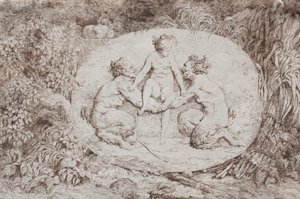 Bacchanales : Nymphe soutenue par deux satyres - Jean Honore Fragonard