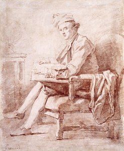 Portrait de Joseph-Jérôme Le Français de Lalande, en pied, assis, de profil à gauche, tenant un livre, un globe reposant sur une table à gauche