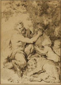 Satyre pressant des raisins à côté d