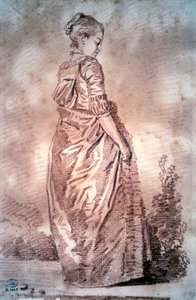 Jeune femme marchant Dessin au sang par Jean Honoré Fragonard - Jean Honore Fragonard
