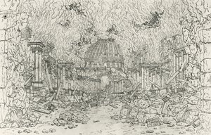 Destruction du bâtiment, esquisse par Jean Berain, pour Armide, par Jean-Baptiste Lully, France - Jean I  Berain