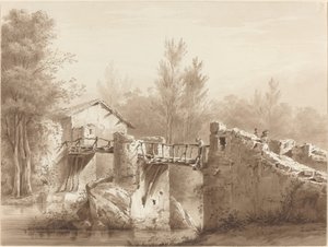 Route de campagne traversant un ancien pont - Jean Jacques de Boissieu