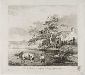 Un berger et un taureau traversant une rivière - Jean Jacques de Boissieu