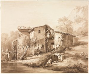 Paysage avec moulin à eau