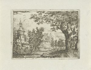 Paysage avec tour ronde
